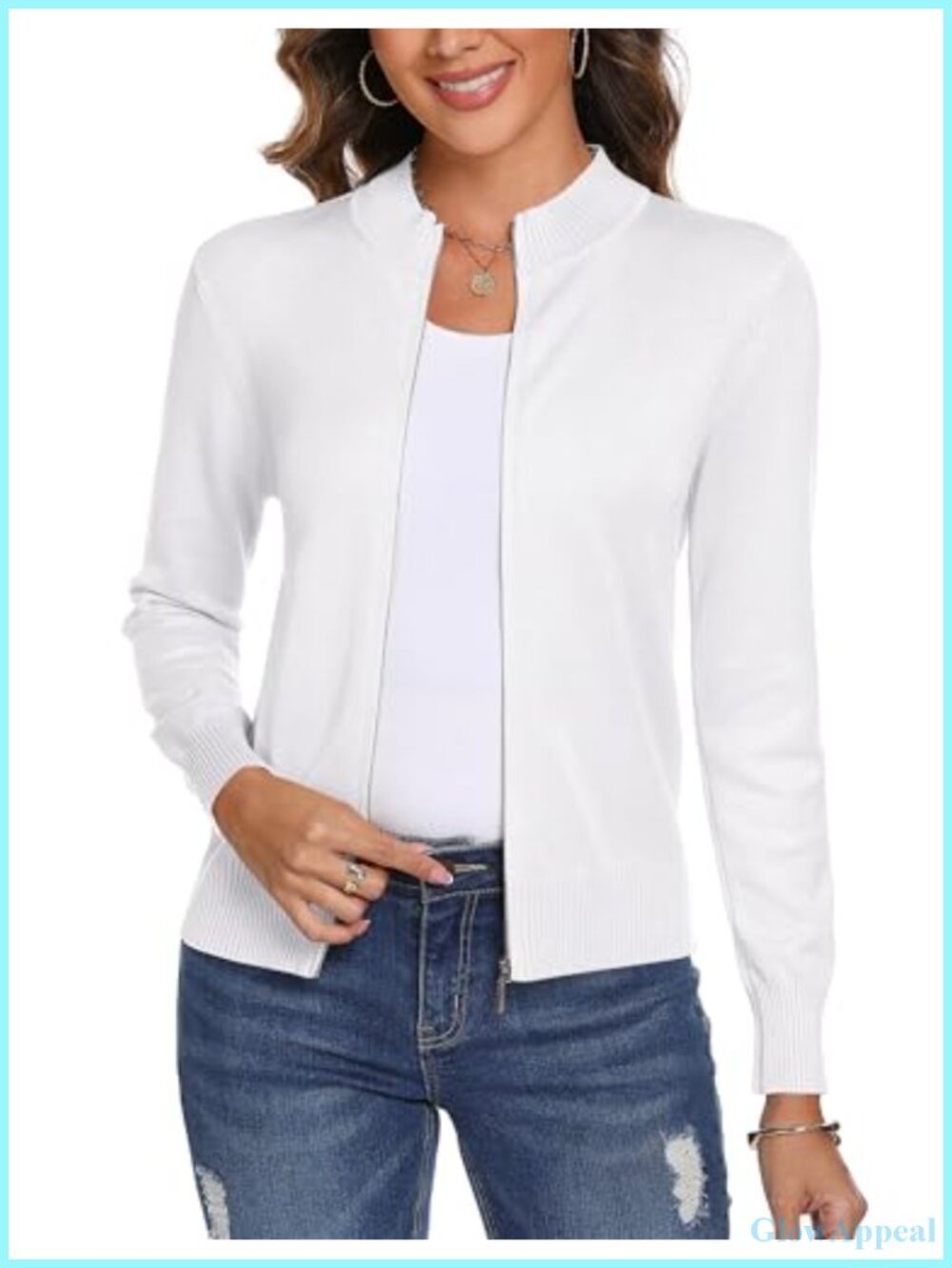 Women's Knitted Zip Up Cardigan Sweater Long Sleeve Lightweight Cotton